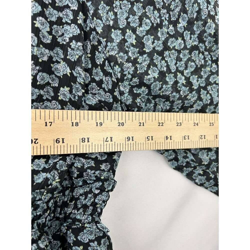 Torrid 2X Mini Lurex Chiffon Tiered Dress Floral Green Long Sleeve Pockets NWT - Picture 4 of 16